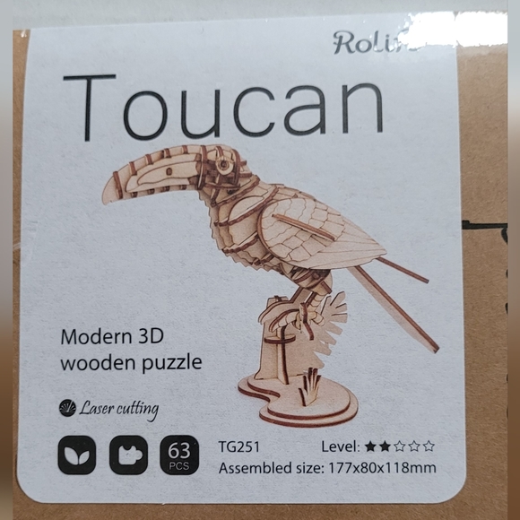 3D Wooden Puzzle - Toucan Laser Cutting DIY Wooden Crafts Home Decor 63 Pcs - Picture 3 of 6